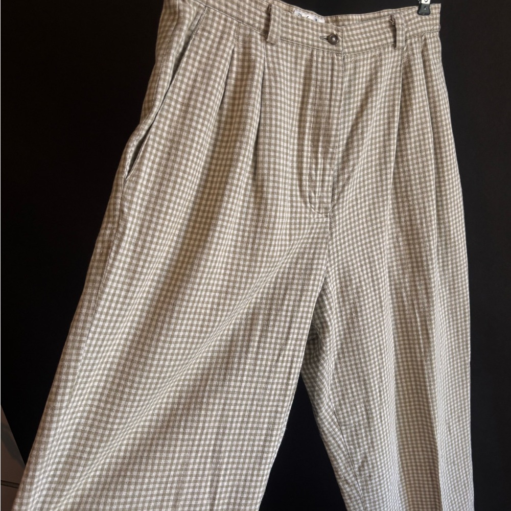 Vintage Cream Gingham Linen Cotton Pants
